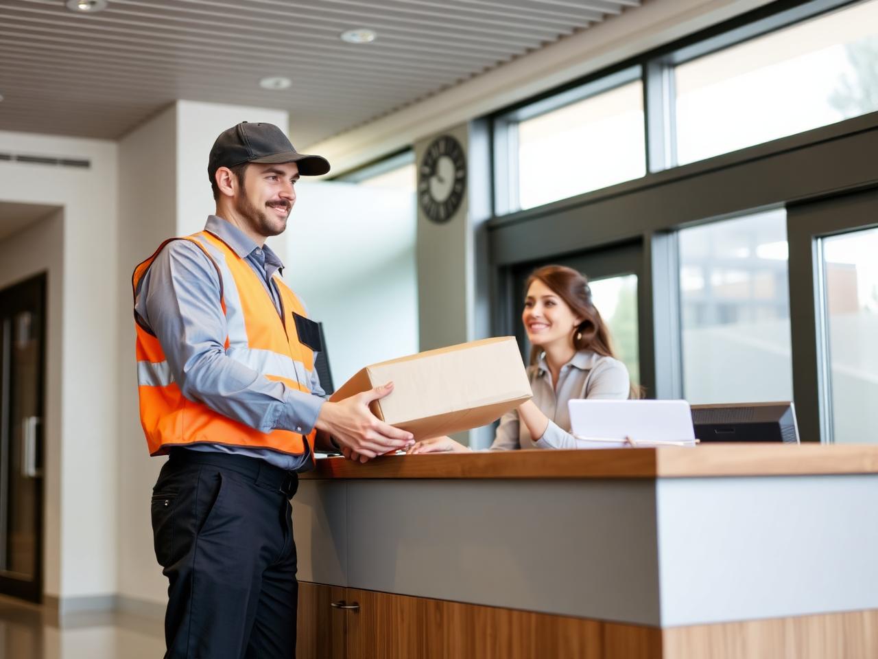 driver making a scheduled pickup at a government office reception