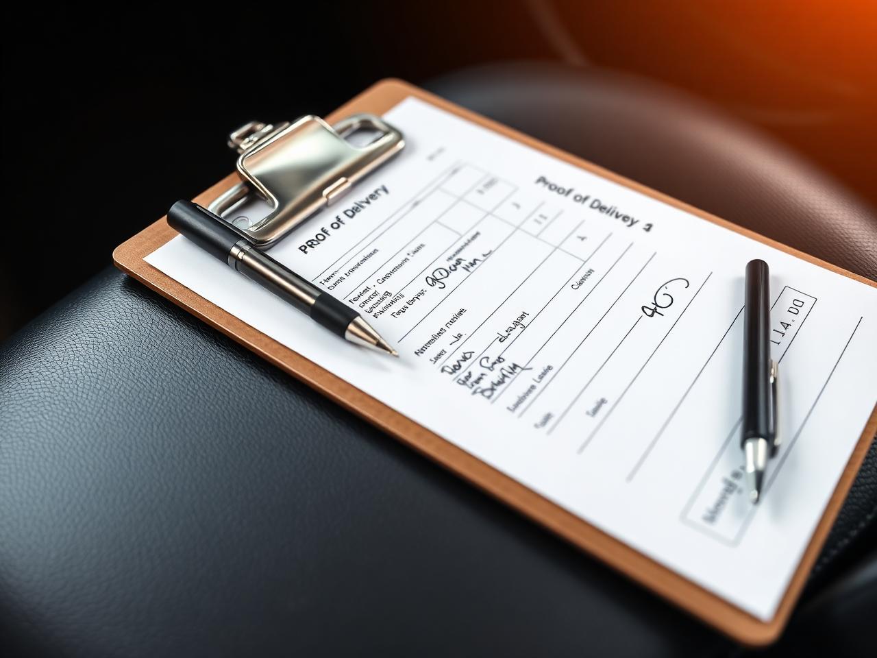 signed proof-of-delivery receipt on a clipboard