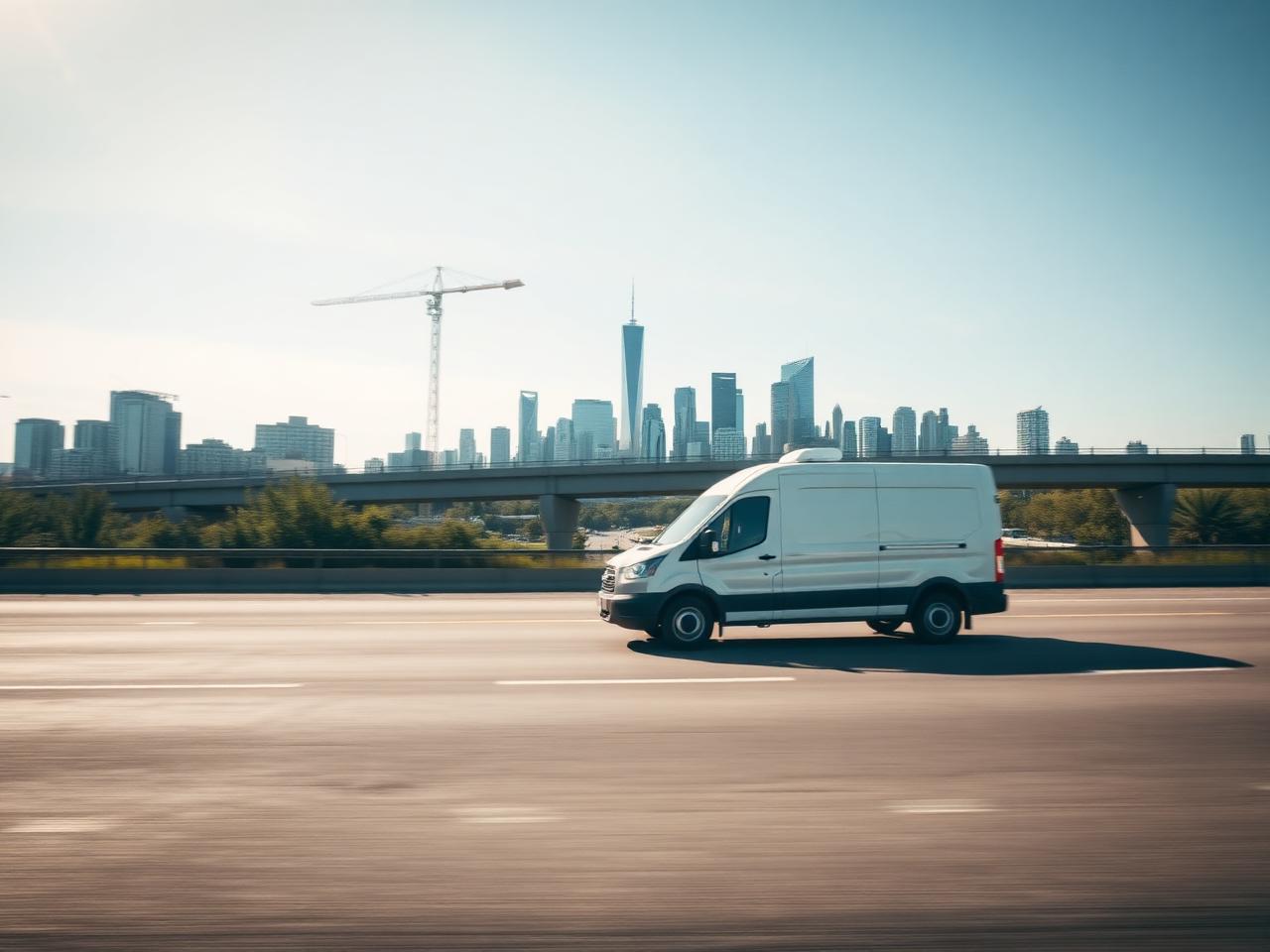 cargo van on a canadian highway heading to a regional airport